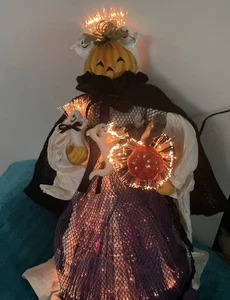 VINTAGE FIBER OPTIC HALLOWEEN PUMPKIN WITCH 16" - Picture 1 of 16