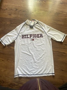 NWT Tommy Hilfiger Boys White Short-Sleeve Logo Rashguard T-Shirt Size M/12/14 - Picture 1 of 3