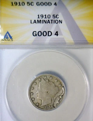 1910 ERROR ANACS G4 HUGE LAMINATION Liberty Nickel ORIGINAL GOOD + Coin  NR - Image 1 of 4