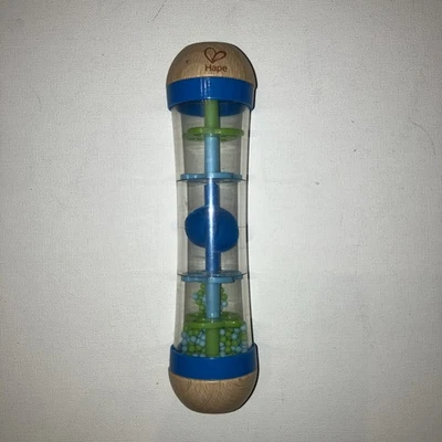 Hape Beaded Raindrops Mini Wooden Musical Shake & Rattle Rainmaker Toy Blue 8" - Image 1 of 4