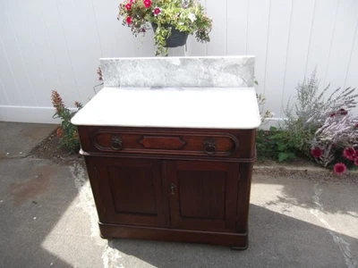 Antique "French influenced" American Made,  Marble Top Commode with  Backsplash - Image 1 of 4