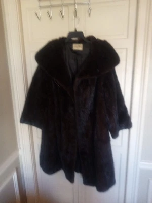 Vintage Long Mink Coat Dark Black Fur Womens large/XL Open Front Cardigan Martin - Image 1 of 4