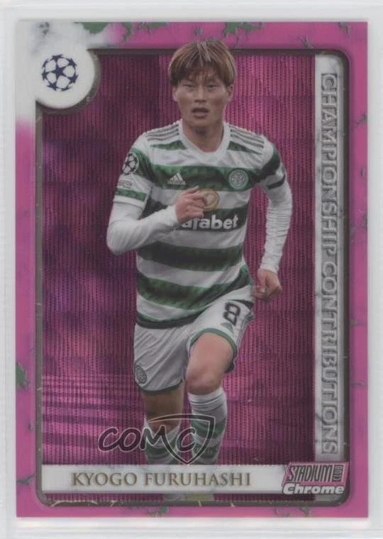 2022 Stadium Club Chrome UEFA Competitions Pink Wave Refractor Kyogo Furuhashi - Image 1 of 2