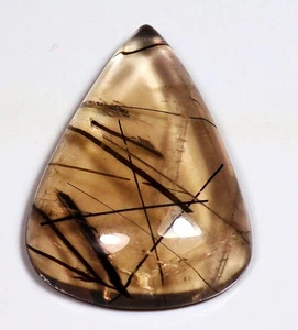 32 CT 7X21X30 mm RARE NATURAL SMOKY RUTILE QUARTZ PEAR CABOCHON GEMSTONE HJ-87 - Picture 1 of 6