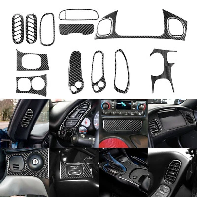 Juego completo de molduras interiores de fibra de carbono real de 14 piezas para Chevrolet Corvette C5 1998-04 Foto 1 de 4