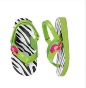 NWT Gymboree Zebra Parrot Flip Flop Sandal Girls Size 7-8 - Picture 1 of 1