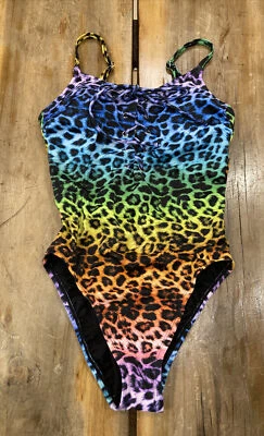 Sirena Target Pride Rainbow Leopard Print Lace Up One Piece Swimsuit Small NWOT - Image 1 of 4