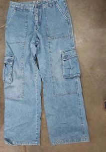 Y2K Baggy Cargo Jeans 100% Cotton Womens Size 9 Fargo Skater Wide Leg - Picture 1 of 7