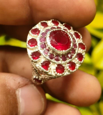 Natural Ruby Stone with Multi Ruby Stones Ring Sterling Silver 925 Antique Ring - Image 1 of 4