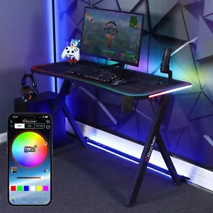 X ROCKER Lumio Compact RGB Gaming Desk 110cm LED Lighting PC Table FREE Mousepad - Picture 1 of 9