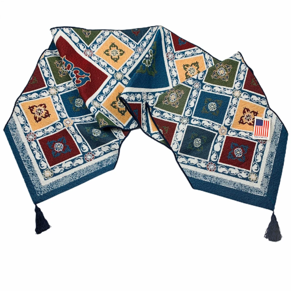 Dazzling Diamonds Geometric Shaped Diamond Squares 72" Tapestry Table Runner  - Image 1 of 2