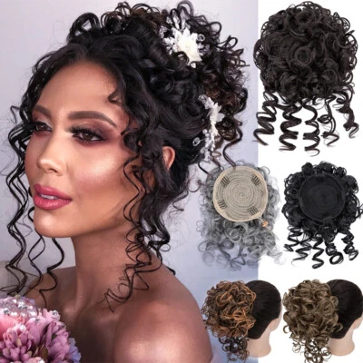 Afro Kinky Drawstring Ponytail Curly Synthetic Hair Bun Extension Chignon Bangs - Image 1 of 4