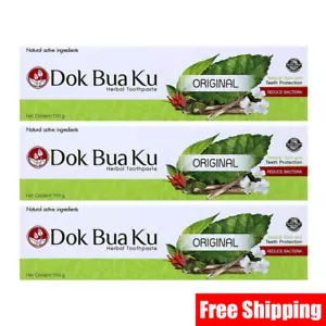 3 Pcs. Dokbuaku Original Herbal Toothpaste 150g: Thai Natural Herbal Toothpaste - Picture 1 of 4