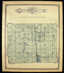 1915 Plat Map Wapella Township DeWitt County Illinois Genealogy - Picture 1 of 5