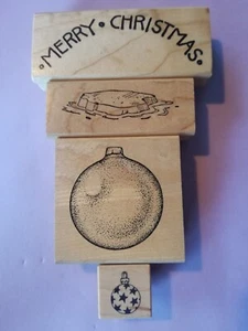 4 assort Christmas Merry Ice burg bulb rubber wood mounted stamps #34 - Picture 1 of 3