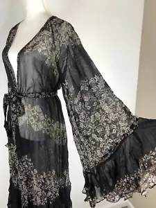 NEW Rococo Sand Maxi Wrap Dress Womens Small Kimono Kaftan Black - Picture 1 of 9
