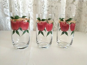 3 RARE VINTAGE BLUE RIDGE SOUTHERN POTTERIES AUTUMN APPLE GLASS 10 oz TUMBLERS - Picture 1 of 4