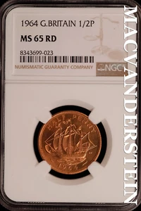 Great Britian: 1964 One Half Penny-NGC MS 65 RD Brilliant Uncirculated #SLG157 - Picture 1 of 2