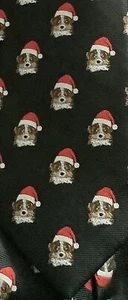 Jos A Bank Mens Black & Red Christmas Neck Tie 100% Silk Dog With Santa Hat NWT - Picture 1 of 12