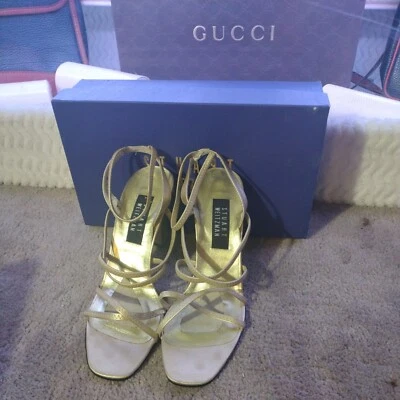 Stuart Weitzman Gold Strappy Wedges Size 9M - Image 1 of 4