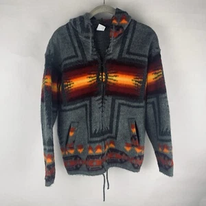 Wool Aztec Sweater Jacket Small Hoodie Fuzzy Ecuador Artesanias Southwestern - Picture 1 of 10