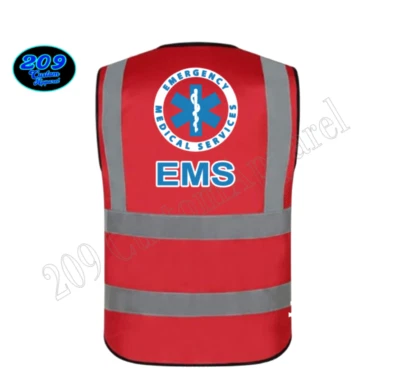 Chaleco de seguridad EMS rojo de alta visibilidad - reflectante, estampado de 2 colores, delantero y trasero, con bolsillo Foto 1 de 4