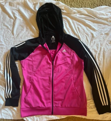Adidas Rosa y Negro Blanco Rayas Manga Larga Cremallera Completa Chaqueta Mujer Grande Foto 1 de 4