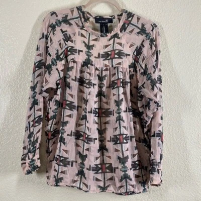 Isabel Marant Women's Size 0 Sheer cinched waist Silk Blouse Geometric Print — 第 1/4 张图片