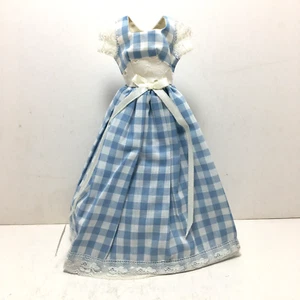 Blau & weiß kariertes Kleid mit weißer Schleife Handarbeit Barbie Typ Puppe Vintage 80er - Bild 1 von 5