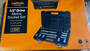 Halfords 24 Piece 1/2" Drive Metric Socket Set 72 tooth ratchet 12 sockets 8-27m - Picture 1 of 7