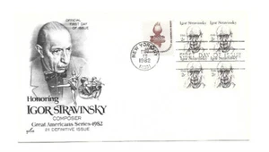 1845 2c Igor Stravinsky  ArtCraft block of 4 FDC - Picture 1 of 1