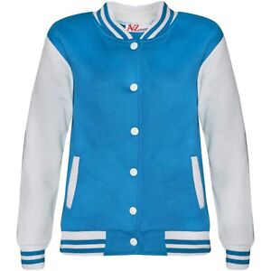 Kids Boys Girls Baseball Jacket Varsity Plain Style School Jacket Top 2-13 Years