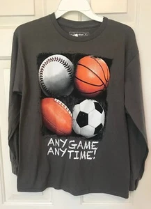 KOHL’S ANY GAME ANY TIME Boys Youth Size XL Gray Grey Long Sleeve T-Shirt Sports - Picture 1 of 7