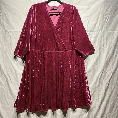 Torrid Crushed Velvet Surplice Dress Plus Sz 2X Burgundy Stretch Valentine - Image 1 of 4