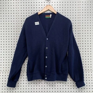 VTG Oakton Limited Cardigan Sweater Mens M Button Sweater Navy Blue ORLON 21x26 - Picture 1 of 15