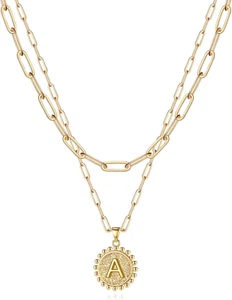 Gold Initial Necklaces for Women, 14K Gold Plated Dainty Layering Paperclip Link - Picture 1 of 7