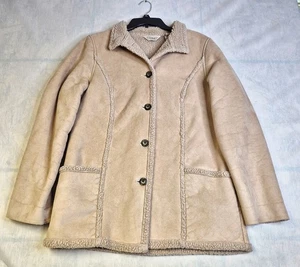 L.L. Bean Women's Tan Jacket M Leather Look & Feel Polyester Fleece Lined O BCTB - Picture 1 of 7