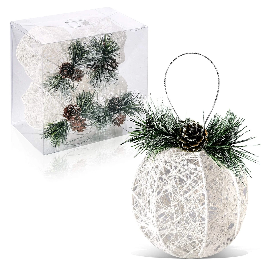 Zhanyigy Christmas Ball Ornaments 4pc Set White Pinecone Rattan Thread String