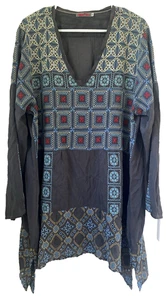 Camicetta top tunica Johnny Was grigia con occhielli ricamati taglia XXL boho - Foto 1 di 17