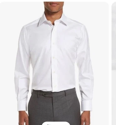 Camisa de vestir David Donahue para hombre 18 34/35 blanca de algodón calce regular oficina formal Foto 1 de 4