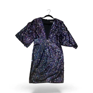 Abito nuovo con etichette Gabrielle Union x NY&CO multicolore paillettes profondo scollo a V taglia M - Foto 1 di 9