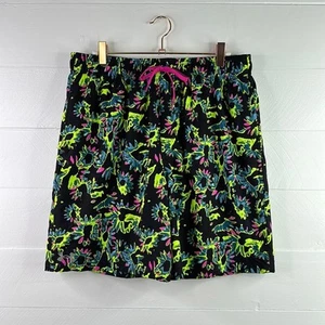 UNDER ARMOUR Black Neon Yellow Pink Blue Floral Abstract Swim Trunks Size Medium - Picture 1 of 11