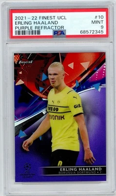 2021-22 Finest UCL ERLING HAALAND #10 /299 Purple Refractor PSA 9 MINT M832 - Image 1 of 3