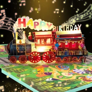 Musical Train Birthday Cards, 3D Lights and Music Happy Birthday Card, Pop up Bi - Picture 1 of 12