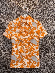 Orange Geometric 1/2 Button Down Short Sleeve Vintage Tee - Picture 1 of 4