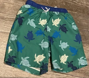 Mini Boden Swim Shorts Swimtrunks Boys Green Turtle Size 9/10 - Picture 1 of 4