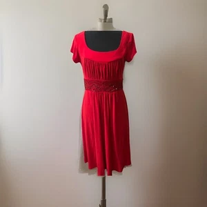 Bisou Bisou Michele Bohbot  Red Dress Faceted Bead Embellished Waist  Size 8 - Picture 1 of 7