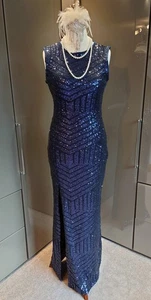 Quiz Sequin Navy Blue Long Dress 10 Geo Art Deco Formal Evening Cruise Christmas - Picture 1 of 13