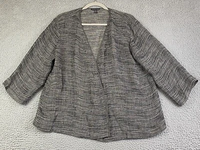 Cárdigan Eileen Fisher Mezcla de Lino Borde de Seda Cortina Abierta Gris Talla Grande EXCELENTE Foto 1 de 4