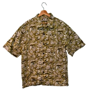Walt Disney World Hawaiian Camp Shirt Mickey Donald Surfing Floral Tiki Mens L - Picture 1 of 8